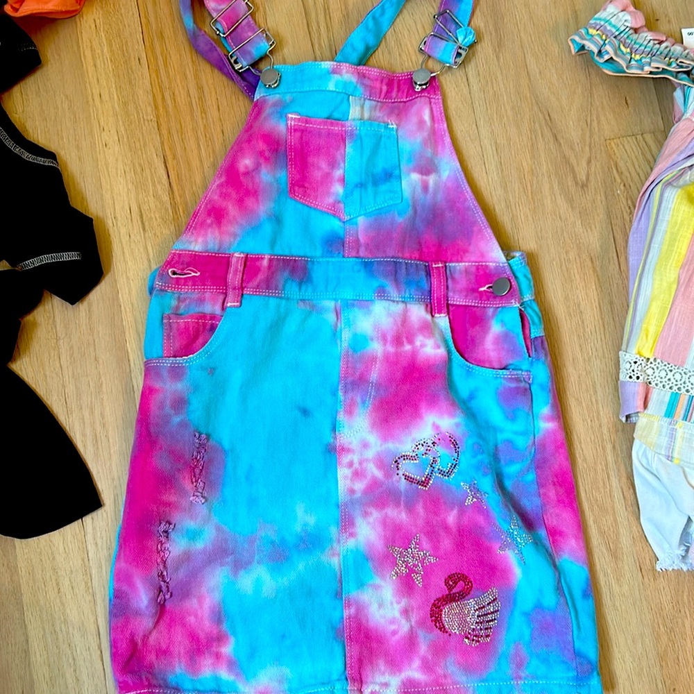 Tye dye overall dress with stones